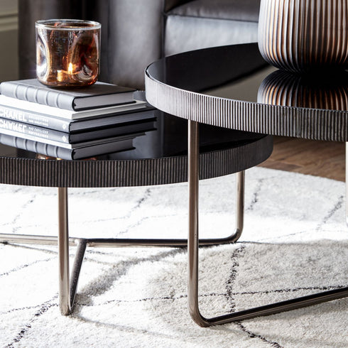 Libra Knightsbridge Round Coffee Table Set of 2 with Black Tinted Glass